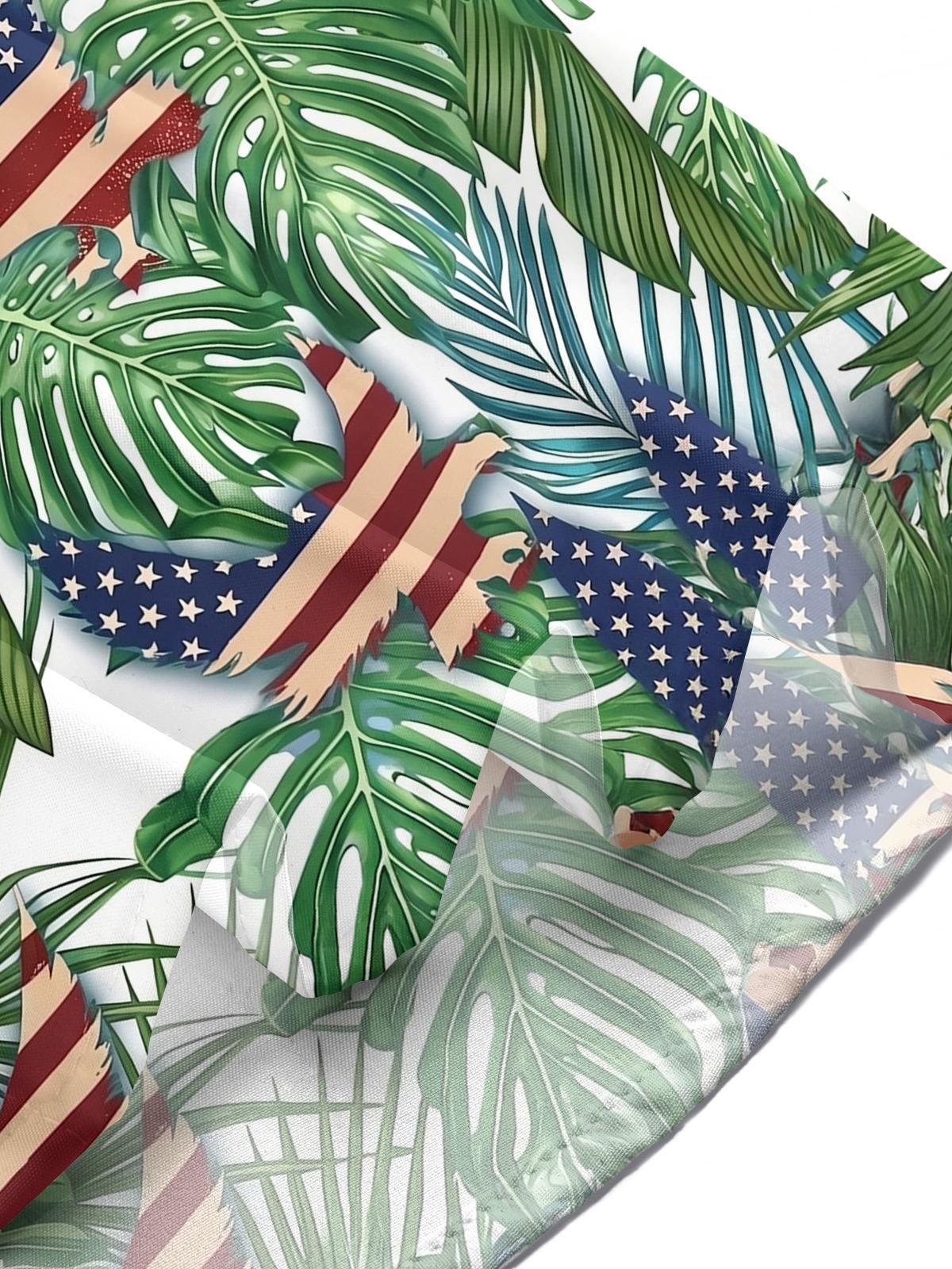 American Flag Leaf Print Men's Pocket Short Sleeve Shirts