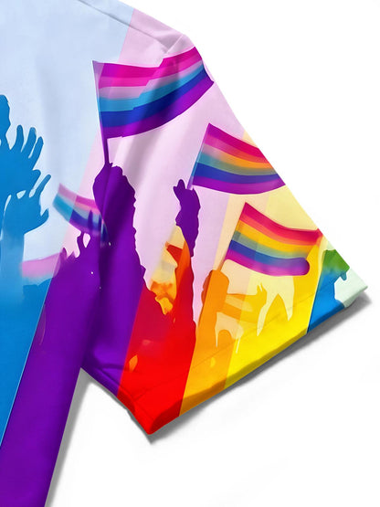 Colorful Pride Month Flag Men's Pocket Short Sleeve Shirts