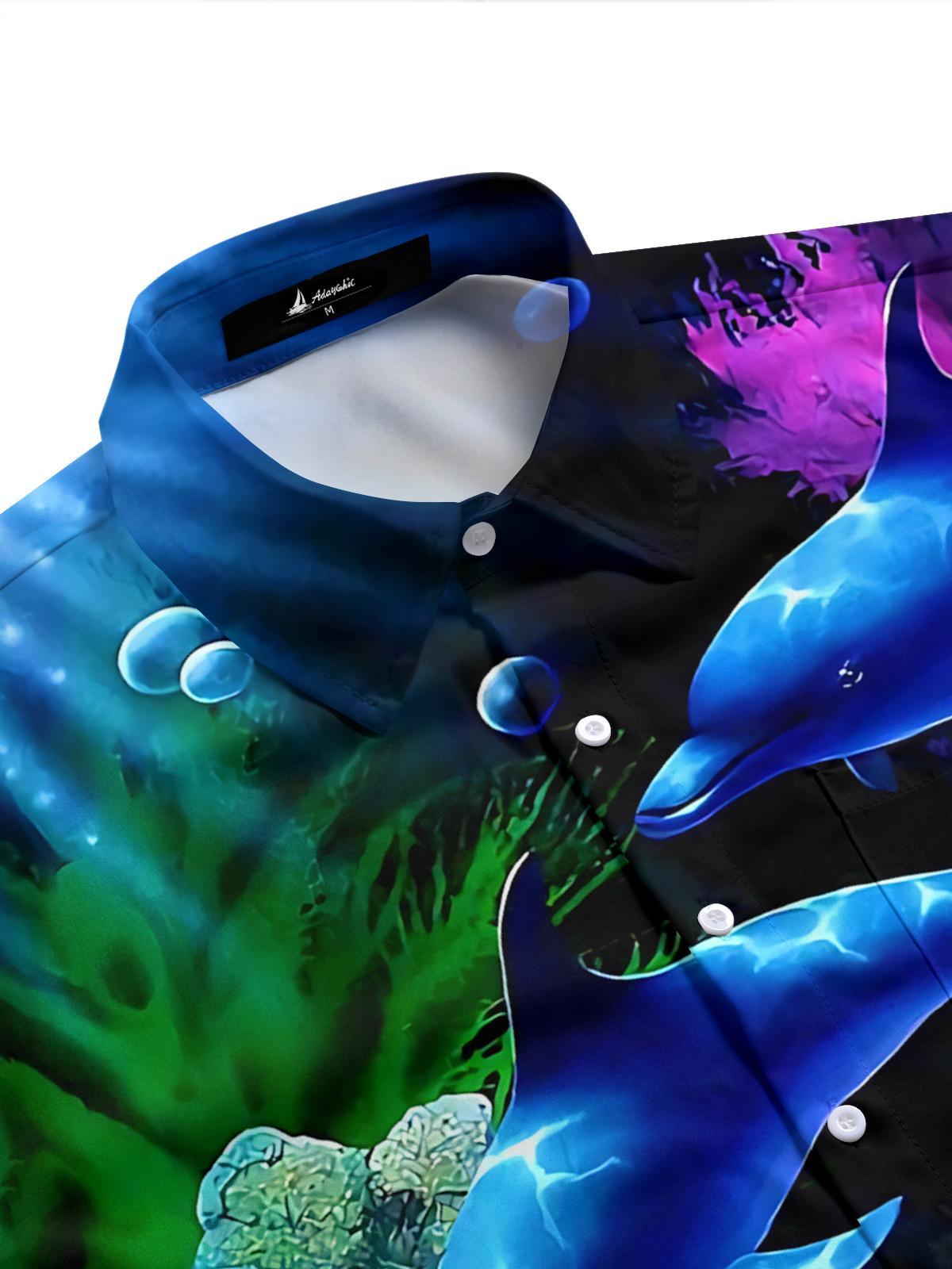 Marine Life Print Men's Pocket Short Sleeve Shirts
