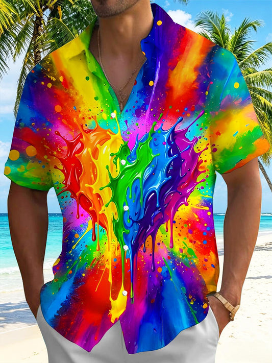 Pride Month Colorful Tie Dye Splatter Art Men's Pocket Short Sleeve Shirts