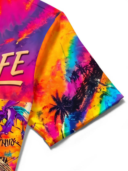 Hawaiian Tropic Cruise Life Adventure Golden Sunset Voyage Tropical Beach Elements Men's Pocket Short Sleeve Shirts