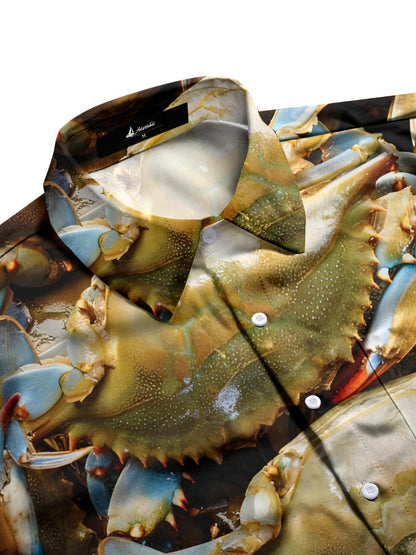 Seafood Crab Print Men's Pocket Short Sleeve Shirts