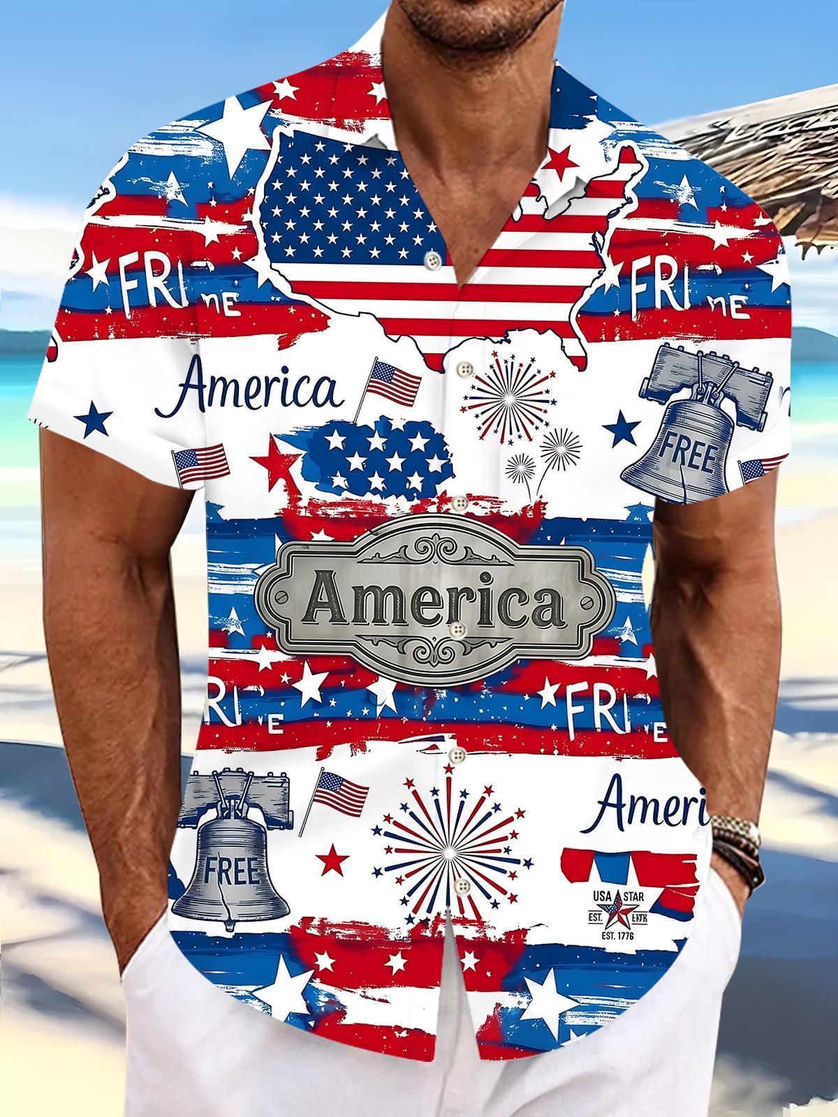 Independence American Flag Map Men's Pocket Short Sleeve Shirts
