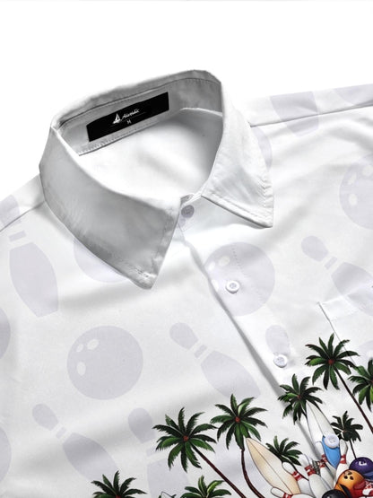 Bowling Palm Tree Print Men's Pocket Short Sleeve Shirts