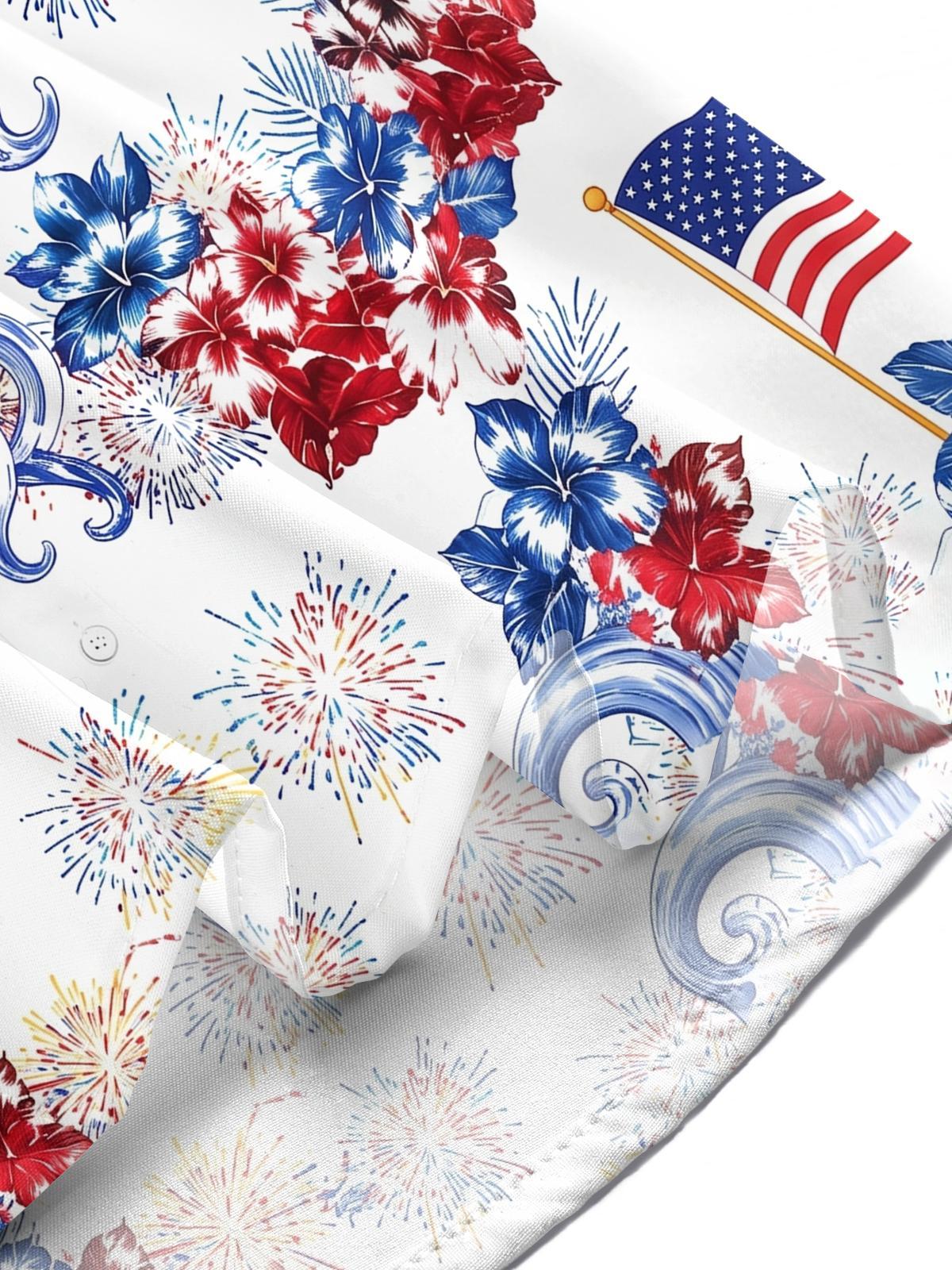 American Flag Octopus Firework Independence Day Men's Pocket Short Sleeve Shirts